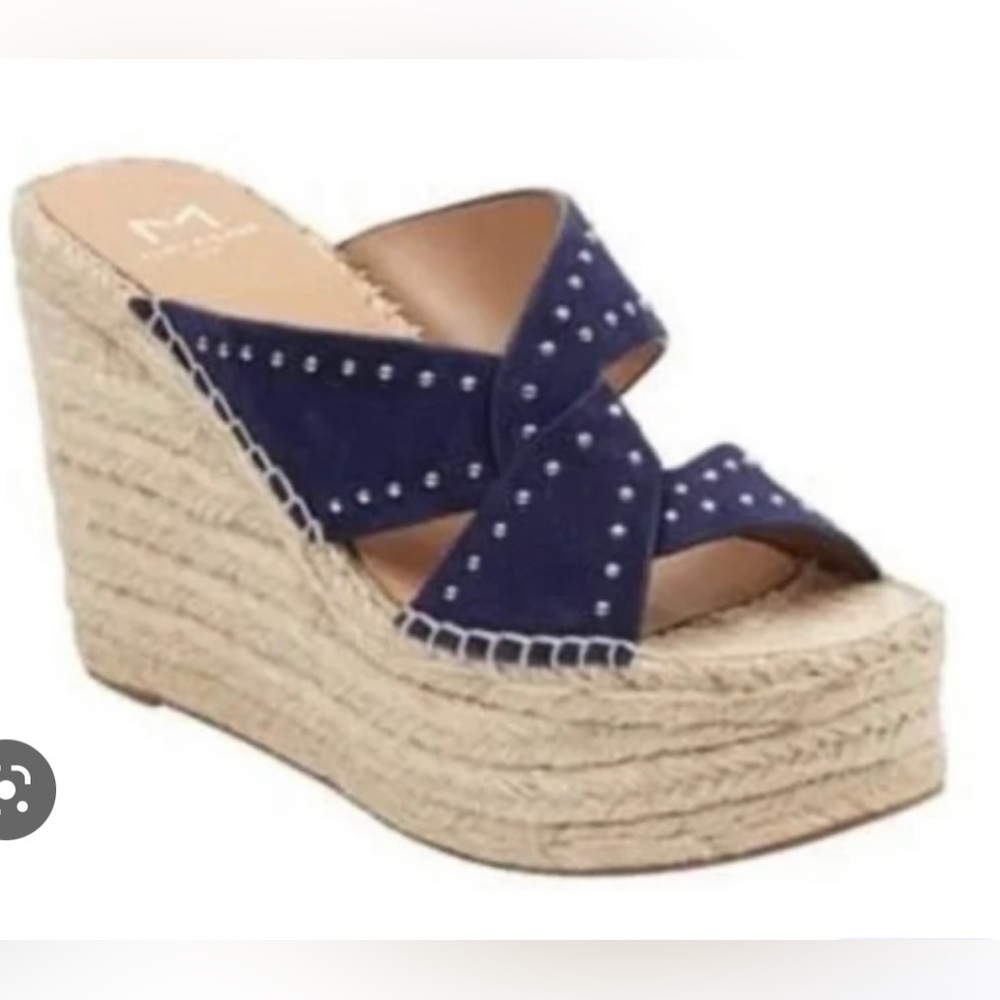 Like New MARC FISHER Women’s Genuine Suede Espadrille Wedge Sandals Sz 9